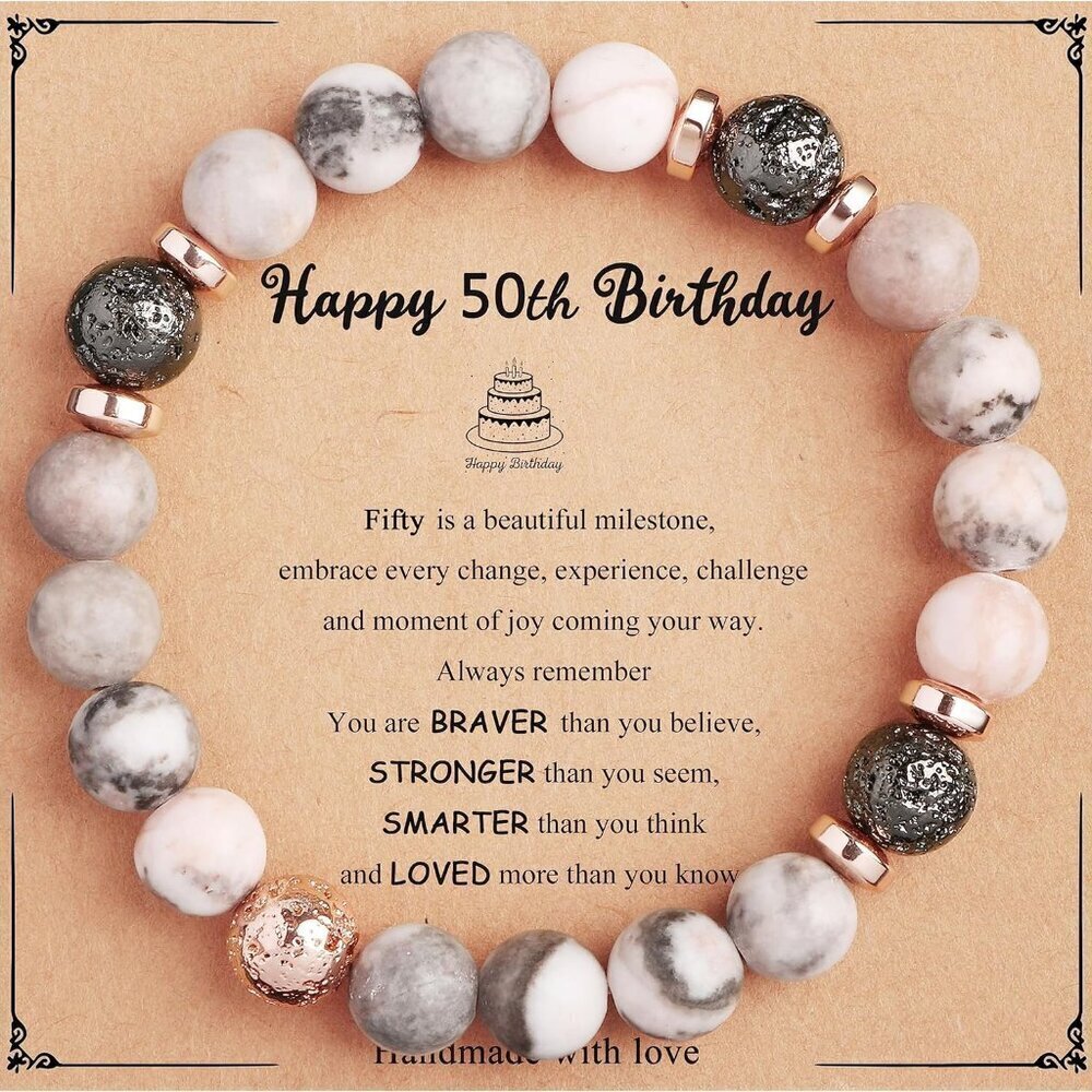 Natural Stone Beaded Bracelet for Women 50th Birthday Gift Jewelry